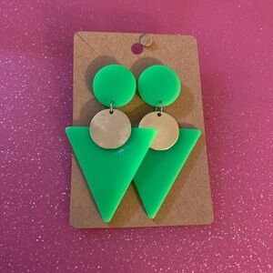 Neon Green Retro Geometric Earrings